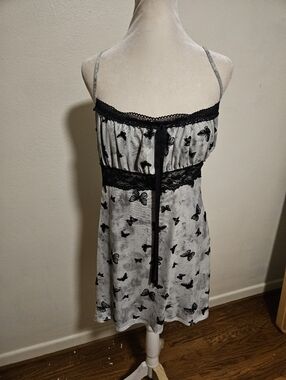 Butterfly Lace Trim Slip Dress White and Black Y2K Style Pretty Damage L NWT